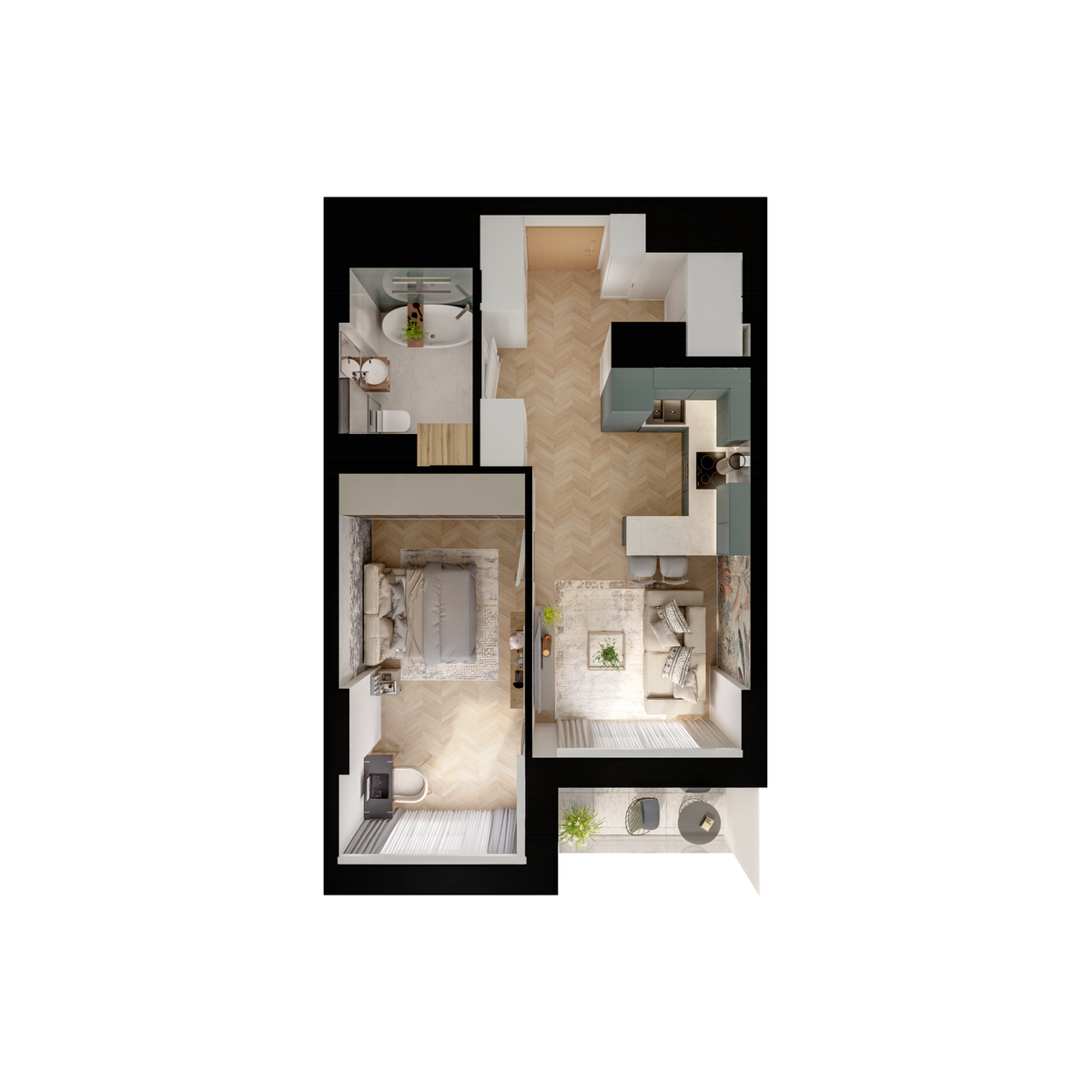 2 rooms · 41,8 m² · Floor 4 · Unit 213
