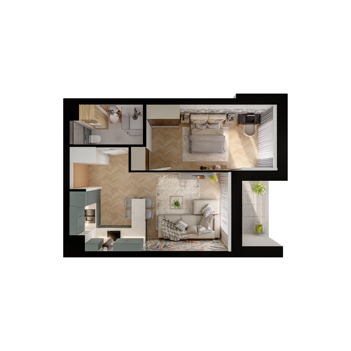 2 rooms · 38,9 m² · Floor 6 · Unit 044