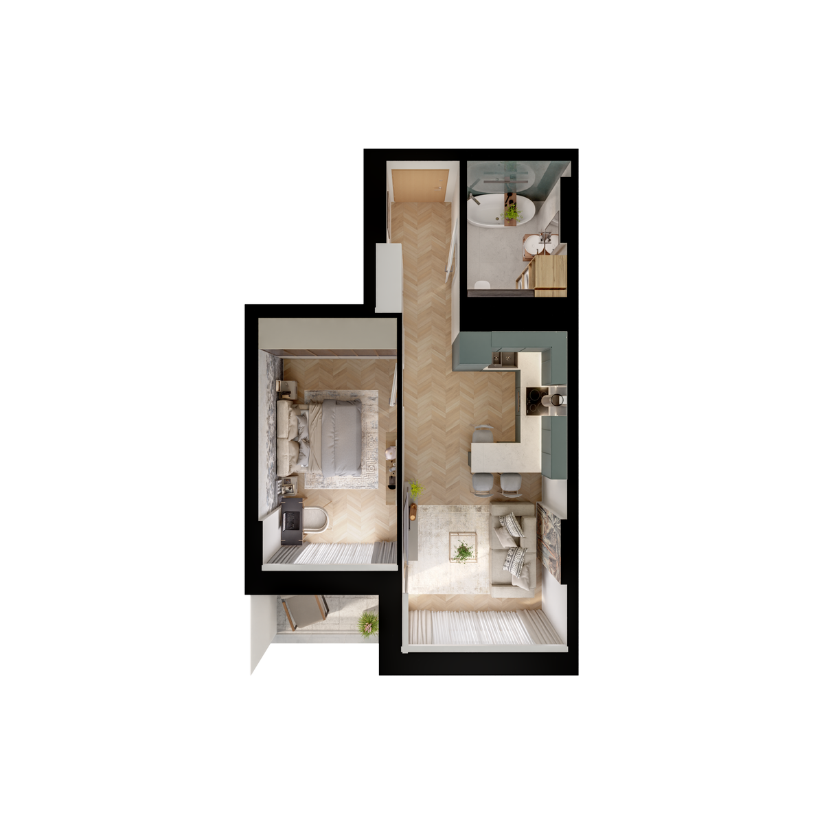 2 rooms · 38,3 m² · Floor 14 · Unit 287