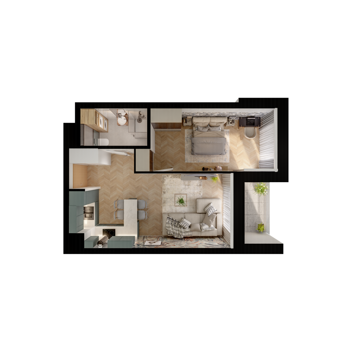 2 rooms · 40,6 m² · Floor 6 · Unit 046